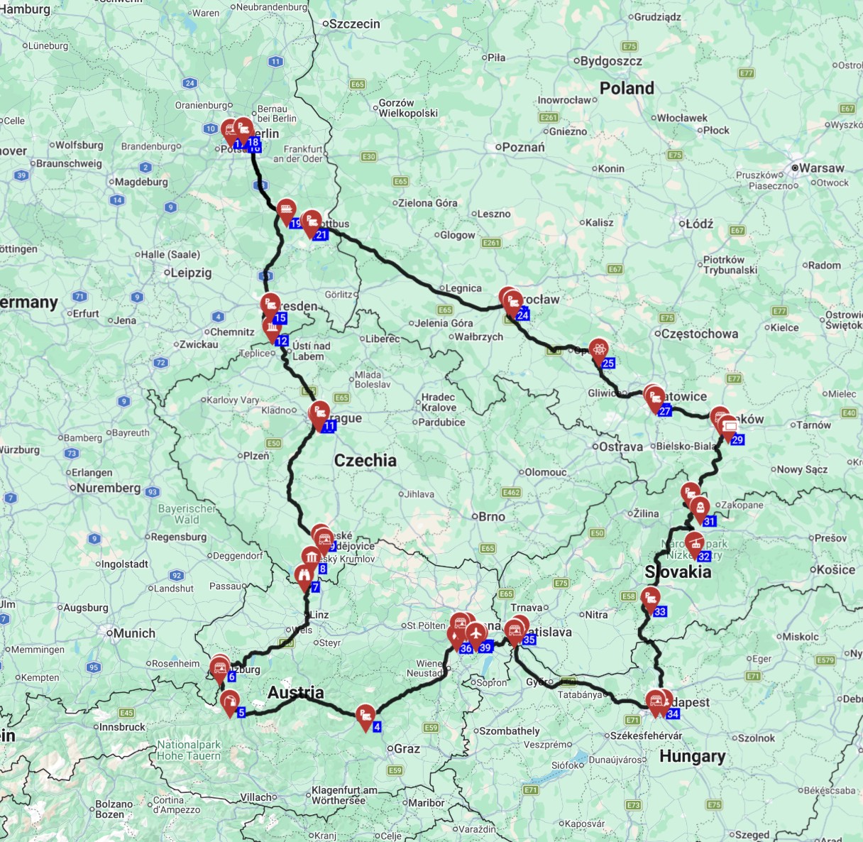 Map for השכרת קרוואן ותכנון מסלול מווינה טיול שווקי קריסטמס בחורף במרכז אירופה